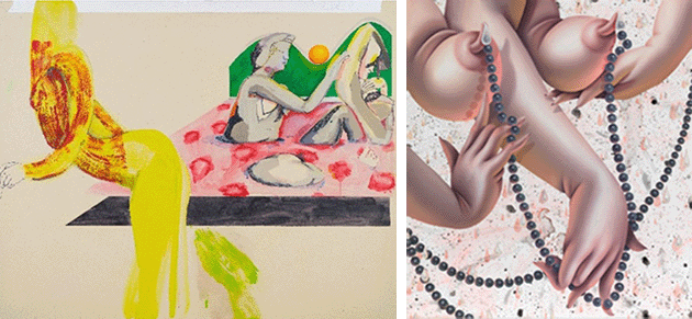 Left: Lot X, Christina Quarles, I Can Only Feel Whut Touches Me, 2016 Phillips Hong Kong Evening Sale, 1 December 2022 Estimate: HKD900,000 - 1,200,000   Right: Lot X, Sarah Slappey, Black Pearls II, 2020 Phillips Hong Kong Evening Sale, 1 December 2022 Estimate: HKD300,000 - 500,000